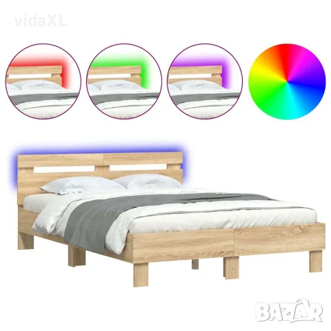 vidaXL Рамка за легло с табла и LED, дъб сонома, 120x200 см