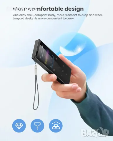 128GB MP3 плейър с Bluetooth / Цифров аудио плейър / MP3 Плейър за спорт, снимка 3 - MP3 и MP4 плеъри - 49451604