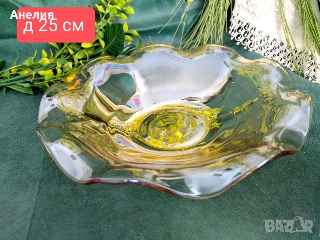 Комплект купички 5 броя и голяма купа карнавално стъкло , снимка 4 - Чинии - 52325185