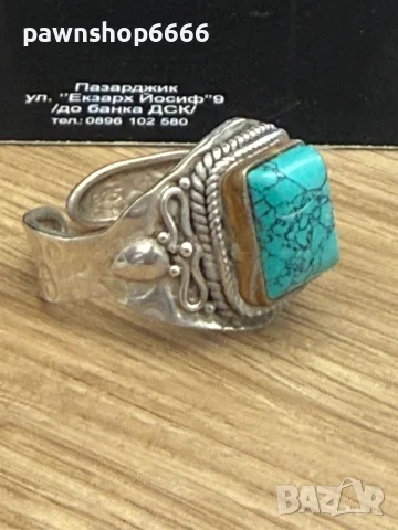 Сребърен пръстен със имитационнен камък на тюркоаз 925/5,13 грама 