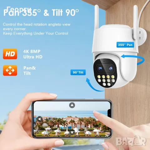 audio IP камера H.265 Wifi 8MP IP camera 4К HD PTZ auto tracking, снимка 1
