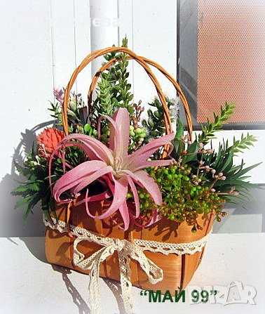Кошнички със сукуленти, снимка 5 - Изкуствени цветя - 42467959