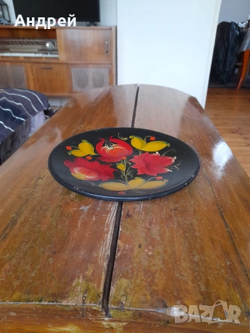 Стара дървена чиния за стена,хохлома