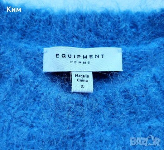 Equipment пуловер от алпака в наситено син цвят и маншетни ръкави, снимка 3 - Блузи с дълъг ръкав и пуловери - 53540479