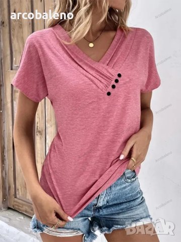 Дамска ежедневна ваканционна удобна свободна тениска с къси ръкави - 023