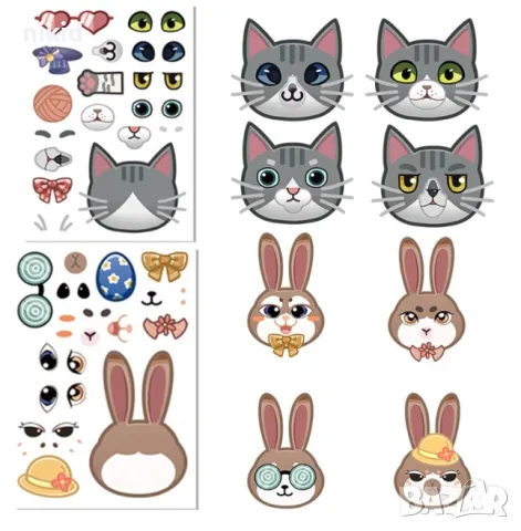 16 листа занимателна игра лепенки пъзел лица лице самозалепващи стикери, снимка 6 - Образователни игри - 49146451