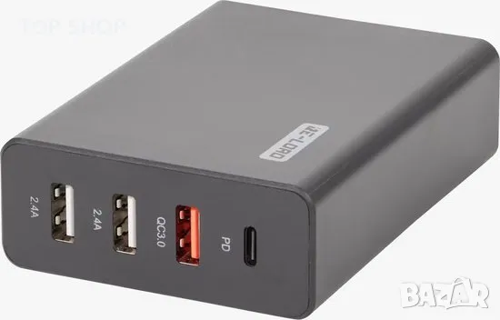 Бързо зарядно - 4 порта - Черен - USB-C - USB-A - Бързо зареждане, снимка 2 - Друга електроника - 48794632