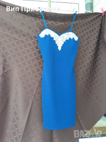 синя елегантна рокля с презрамки регулируеми, снимка 7 - Рокли - 34722081