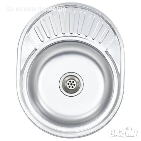 Кухненска мивка с цедка и сифон, овална, неръждаема стомана Код P959