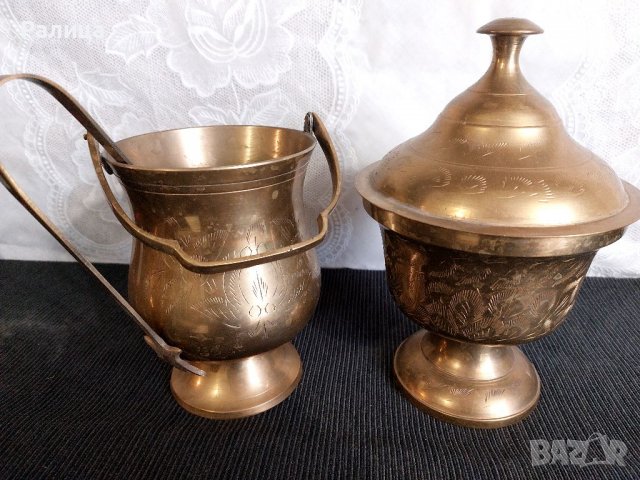 Съд за лед със щипка и бонбониера от месинг, снимка 2 - Антикварни и старинни предмети - 40204650