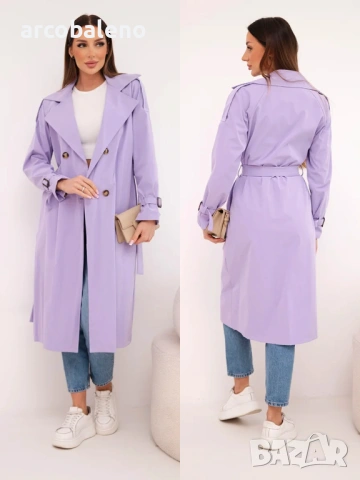 Дамско палто с връзване на талията и яка, 5цвята , снимка 2 - Палта, манта - 53686765