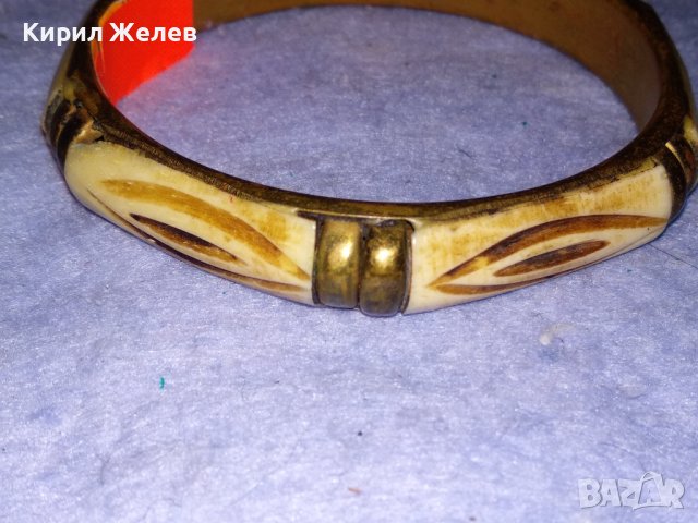 СТАРА БРОНЗОВА ОРИЕНТАЛСКА МАСИВНА ЕТНО ГРИВНА с РОГ / КОСТ МАЙСТОРСКА РАБОТА РЯДКА 37522, снимка 2 - Антикварни и старинни предмети - 40831054
