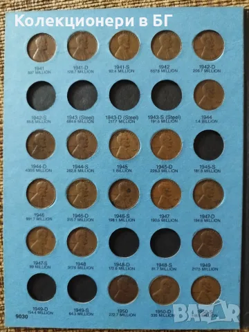 АЛБУМ С МОНЕТИ 1 ЦЕНТ-САЩ  "LINCOLN CENT 1941-1974" /виж описанието/, снимка 4 - Нумизматика и бонистика - 55902100