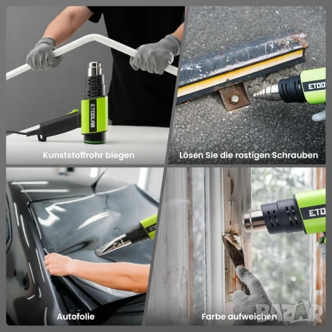 Пистолет за горещ въздух ETOOLAB 2000W темп 50-650°C с LCD дигитален дисплей, снимка 6 - Други инструменти - 50997365