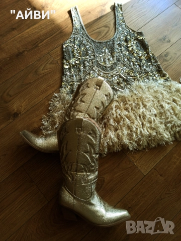 Дамски ботуши в златисто , снимка 15 - Дамски ботуши - 51922869