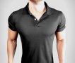 Официална черна мъжка риза с къс ръкав / тениска с яка спортно елегантна, снимка 1