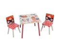 Детска Маса с 2 Столчета, Комплект от Дърво - за Учене, Игра, Хранене, Мебели за Детска Стая, Бяло и