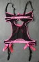 XS/S еротично черно тюлено боди с розови елементи и панделки, снимка 11