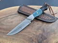 Ловен нож дамаска VG10 стомана,уникална дръжка и кожена кания,LN436, снимка 12