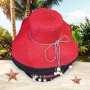 Дамска червена лятна шапка с голяма периферия , снимка 1 - Шапки - 40281065