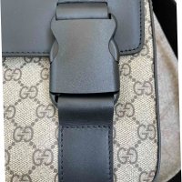 GUCCI Унисекс Голяма Чанта Черна Кожа Гучи Бежов Канвас Автентична, снимка 5 - Чанти - 41406340