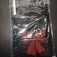 S/M дамски чорапи за жартиери в черно, с червена пета, ръб и панделка, снимка 5 - Бельо - 42642902