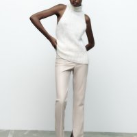 Нов Zara кожен панталон с цепки, размер 38(S/M), снимка 2 - Панталони - 42526902