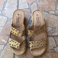 Нови чехли естествена кожа и мемори пяна Comfy Shoes, снимка 1 - Чехли - 41375164