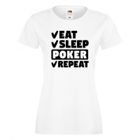 Дамска тениска Poker,Eat,Sleep,Peker,Anime,Repeat,Ядене,Спане,Игра,карти,покер, снимка 1 - Тениски - 36422182