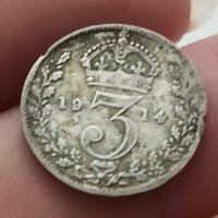 3 пенса 1914 г сребро Великобритания , снимка 1 - Нумизматика и бонистика - 41548870