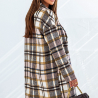Дамско карирано палто с ревер, снимка 2 - Якета - 44568519