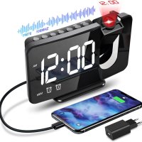 Прожекционен будилник Anykuu с FM радио Snooze Двоен звънец USB порт 3 нива на яркост LED дисплей, снимка 1 - Друга електроника - 42256113