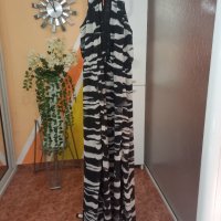 СЕКСИ рокля от немачкаема коприна в черно, сиво и бяло. Размер: L, XL., снимка 1 - Рокли - 40631282
