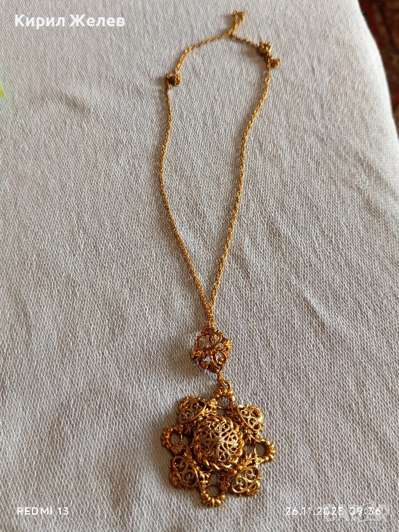 КОЛИЕ СТАРИННО РАЗКОШНО ПОЗЛАТЕНО ФИННА РЪЧНА МАЙСТОРСКА АЖУРНА ИЗРАБОТКА 52321, снимка 1