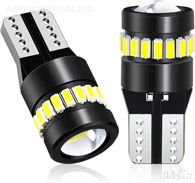 Комплект LED крушки T10 W5W Canbus, 18 SMD, 12V с лупа., снимка 1