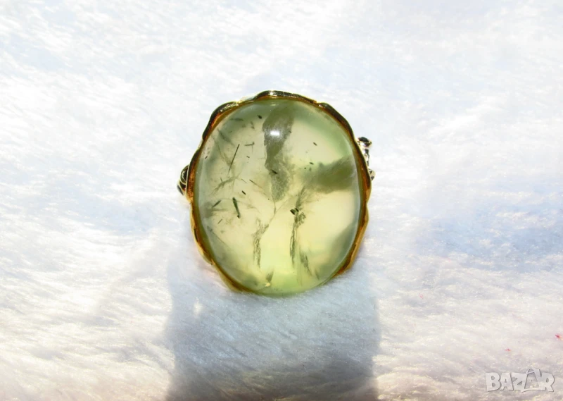 925 сребърен пръстен с пренит 34 карата, снимка 1