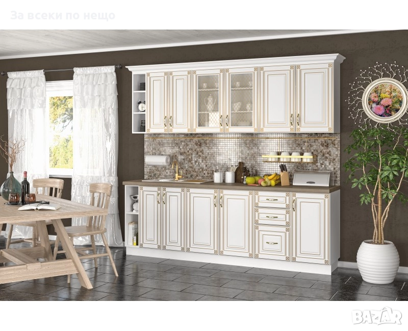 Кухня IMPERIA 2.40м без плот, бяло/златна патина Код P1533, снимка 1