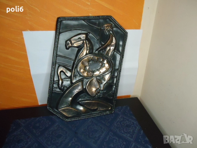 стара медна картина с конник, снимка 1