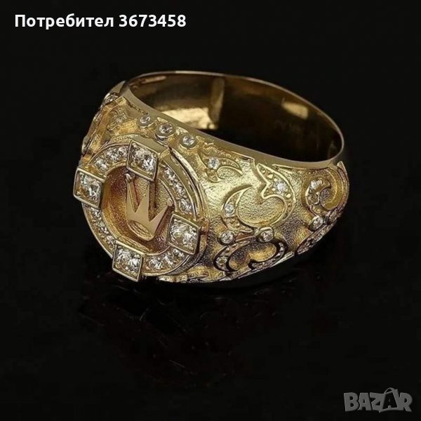 24K Луксозен Мъжки Пръстен КОРОНА Лимитирана Серия 24К Златно Покритие, снимка 1