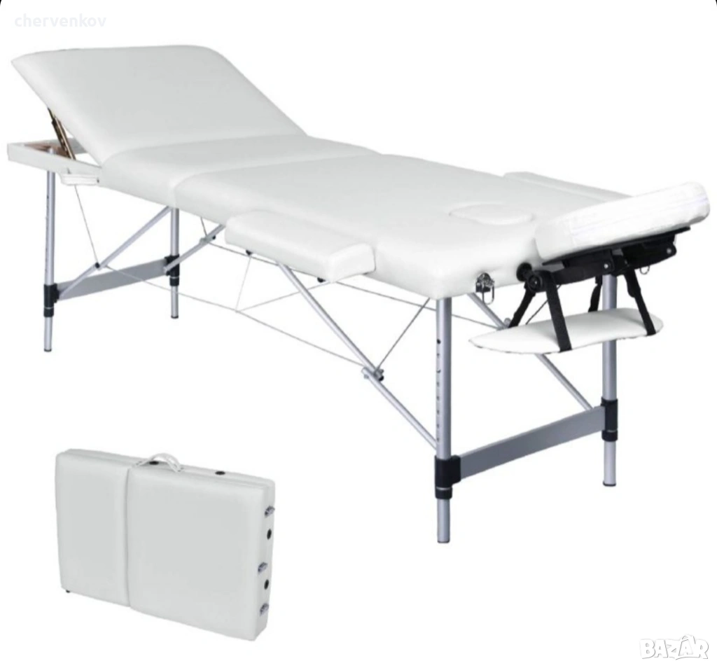 трисекторна козметична масажна кушетка алуминиева бяла масажно легло, снимка 1