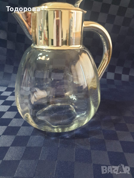 Голяма кристална кана с посребрен метален обков, снимка 1