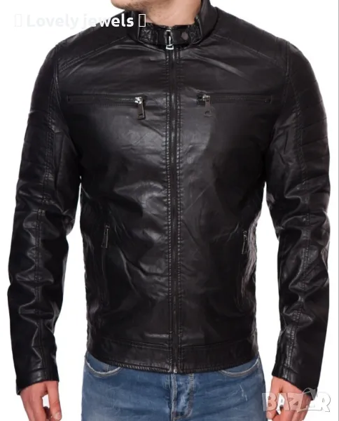 Мъжко черно  кожено яке , снимка 1