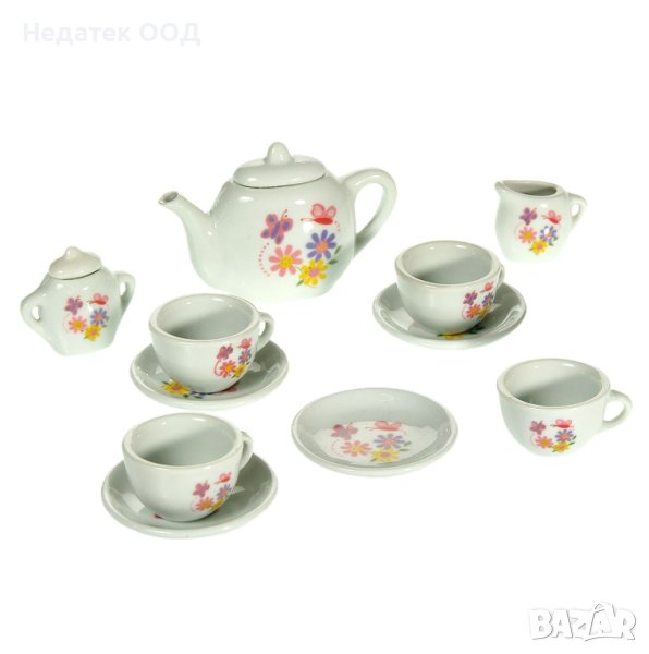 Порцеланов сервиз за чай, специално за момичета, чаша с чинийка, захарница, чайник, бял, розов, 13 а, снимка 1