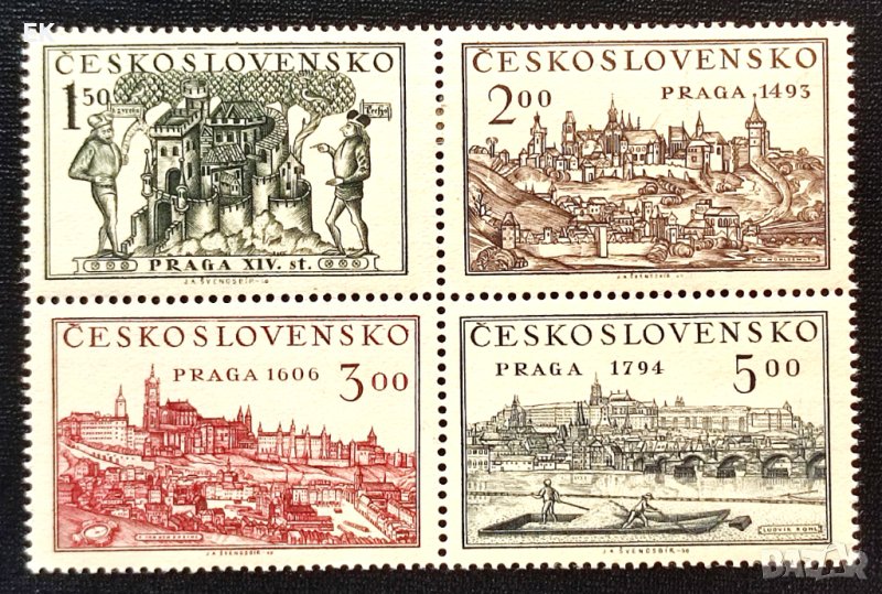 Чехословакия, 1950 г. - пълна серия чисти марки, каре, 3*16, снимка 1
