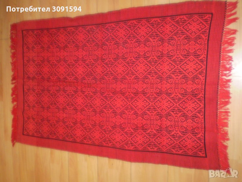 Червена  тъкана покривка килим памучни конци, снимка 1