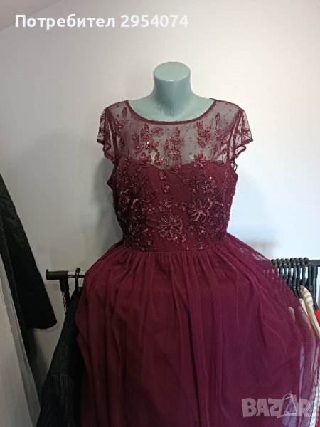 Дълга дамска рокля в цвят бордо хл 55лв, снимка 1