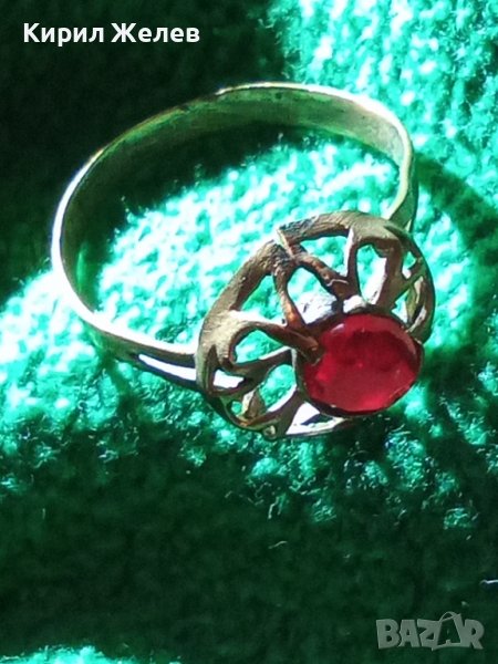 СТАРИНЕН МЕДЕН с ПОЗЛАТА СКЪПОЦЕНЕН РЕТРО ПРЪСТЕН с ГРАНАТ РЪЧНА МАЙСТОРСКА ИЗРАБОТКА 19694, снимка 1