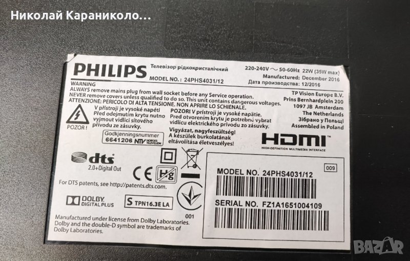 Продавам Лед-LB23615 V0_00 81075,крачета от  тв PHILIPS 24PHS4031/12, снимка 1
