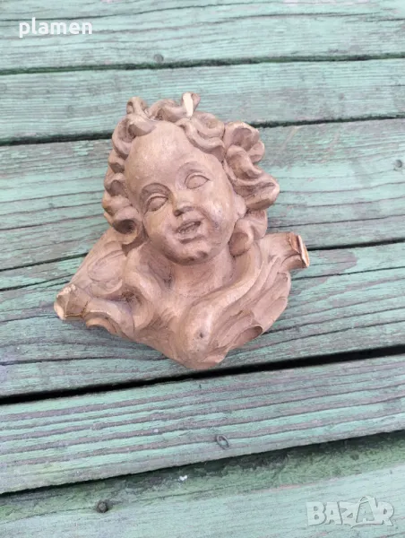 Дървена ангелска глава, снимка 1