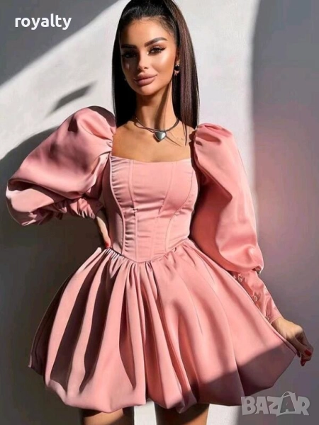 Розова ефектна сатенена рокля, снимка 1